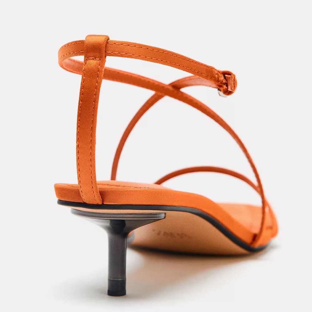 NEW! Zara Satin Effect Cross Strap Heeled Sandals Size 39 or 8 (US) - Picture 6 of 10
